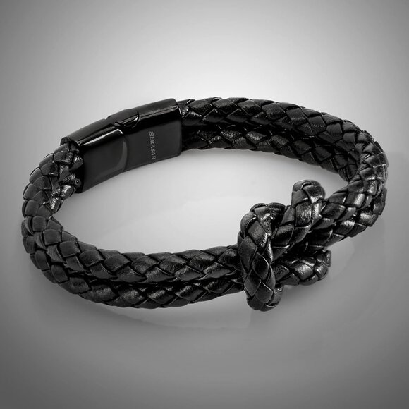 Leather Bracelet Women Knot Black 16cm Stainless Steel Clasp Gift Box - Picture 7 of 9